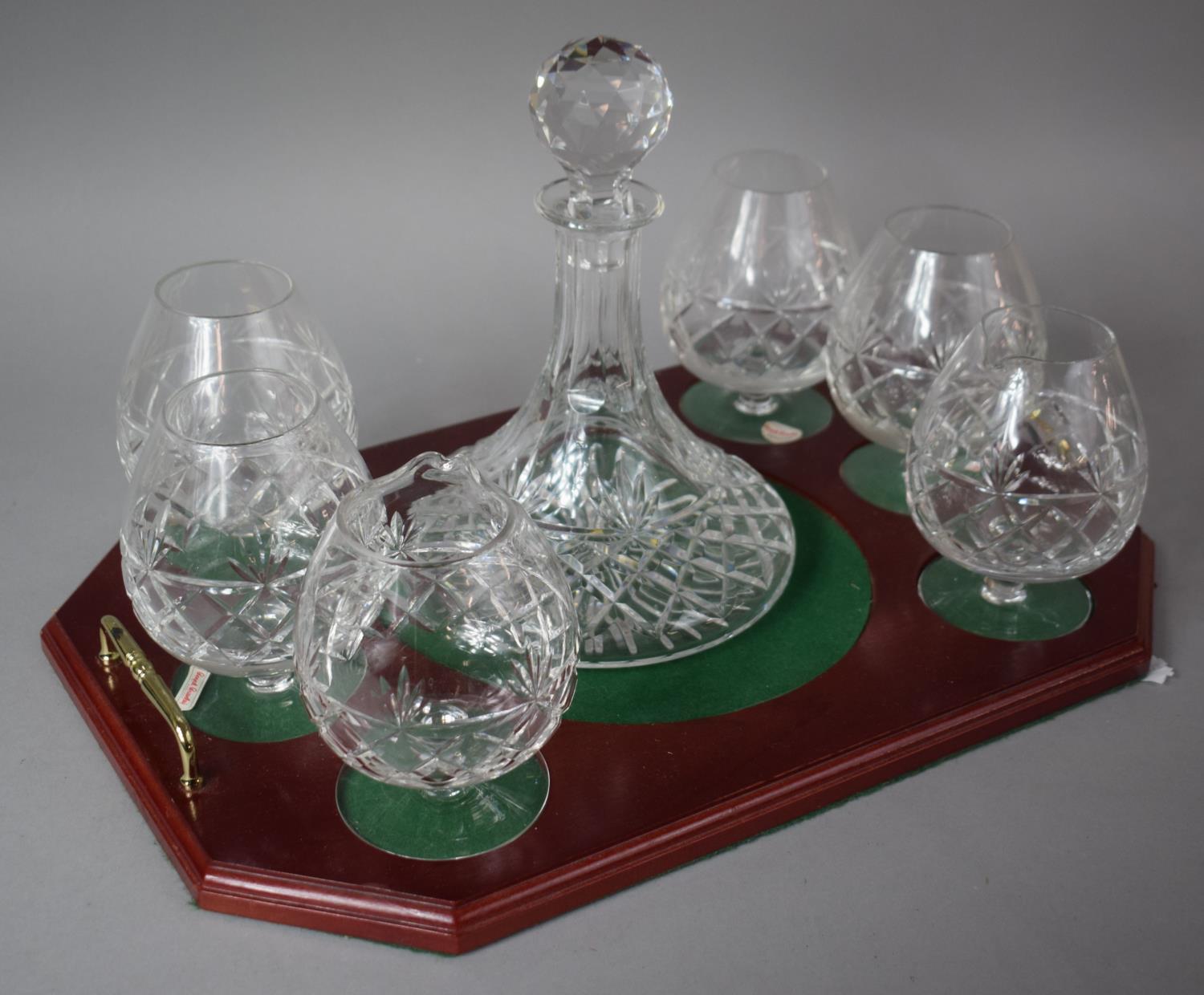 A Mahogany Tray Containing Circular Ships Decanter and Four Royal Brierley Brandy Balloons and Two