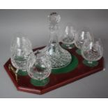 A Mahogany Tray Containing Circular Ships Decanter and Four Royal Brierley Brandy Balloons and Two