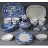 A Collection of Blue and White Ceramics to Include Willow Pattern Meat Plate (AF), Wedgwood Bowl