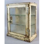 A Vintage Glazed Metal Wall Hanging Cabinet with Two Inner Shelves, 37.5cm Wide