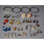 A Small Collection of Costume Jewellery to Include Cloisonne Bangles, 9ct Gold Swirl Earrings,