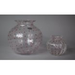 Two Royal Brierley Studio Speckled Pink and Glass Vases of Basket Form, 17cm and 10cm