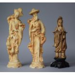 Three Oriental Resin Studies of Immortals, Tallest 26cm High