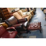 A Modern Leather Armchair with Matching Buttoned Footstool