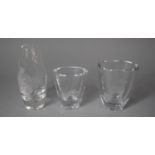 Two Swedish Lars Kjellander Crystal Vases both Signed and Dated Together with a Fisherman