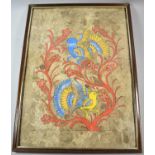 A Framed Indian Painting on Felt Depicting Love Birds in Tree, 55cm high