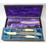 A Late Victorian Cased Three Piece Bone Handled Carving Set and a Part Silver Plate Mounted Two