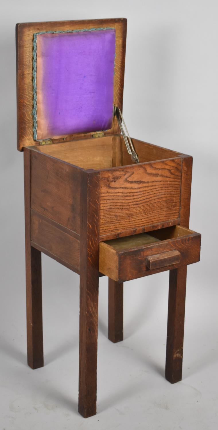 An Edwardian Oak Lift Top Sewing Box on Stand, 33cm wide - Image 2 of 2