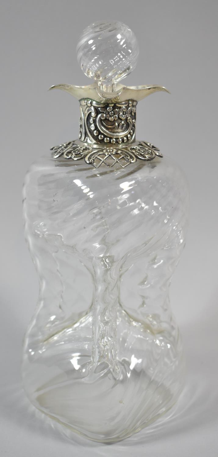 A Late 19th Century Wrythen Glass and Silver Scrooge Decanter with Repousse and Pierced Decoration