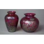 Two Royal Brierley Studio Iridescent Squat Glass Vases, 11cm High
