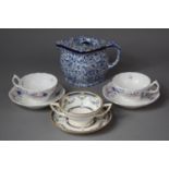 A Cube Shaped Edwardian Blue and White Teapot Together with Minton Two Handled Cup and Saucer and