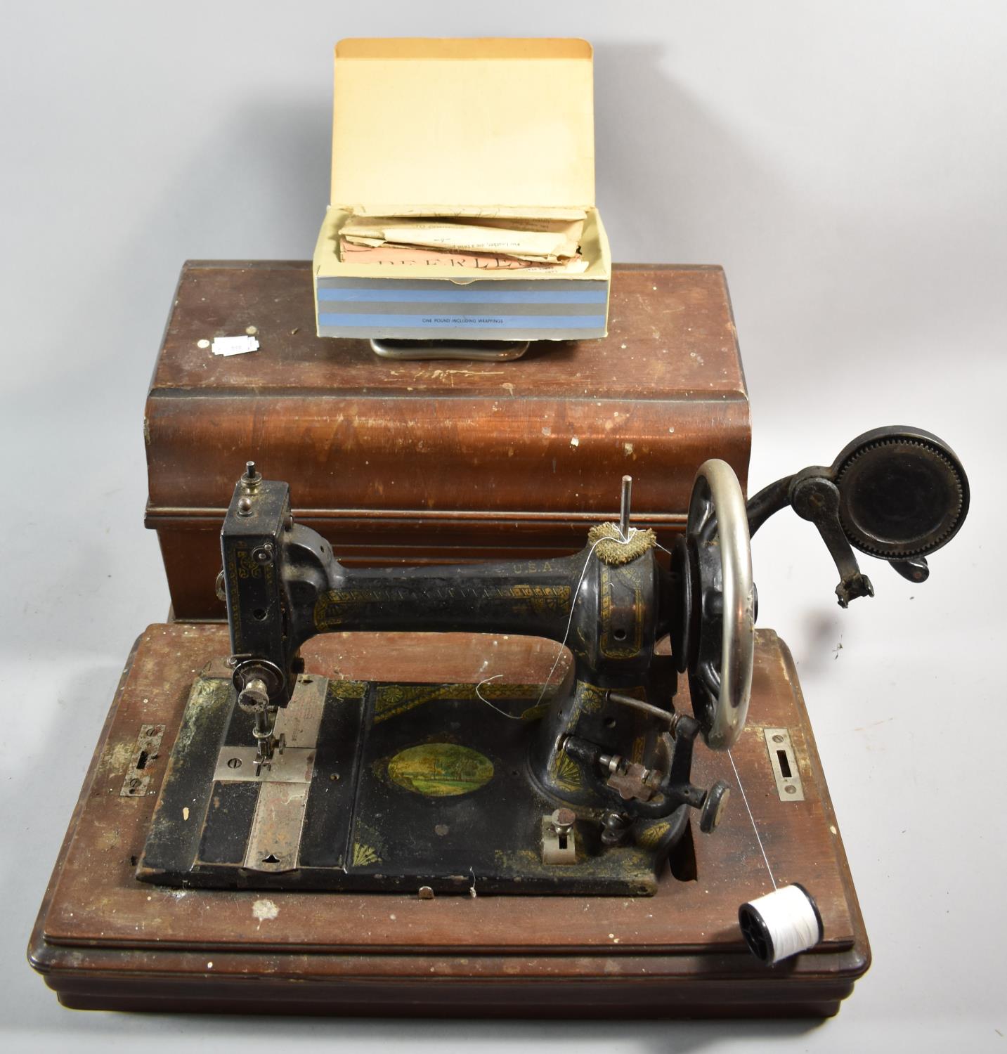 A Vintage Oak Cased American Sewing Machine