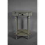 A Grey Painted Oval Two Tier Occasional Table with Single Drawer, 49cm wide