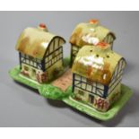 A Rubian Art Pottery Cottage Cruet Set, 1930's