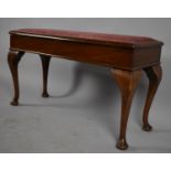 A Mid 20th Century Mahogany Duet Piano Stool on Cabriole Support with Upholstered Hinged Lid to