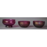 Three Royal Brierley Studio Iridescent Glass Bowls