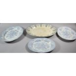 A Set of Three Graduated 19th Century Blue and White Meat Plates, a Larger Example (Stained)