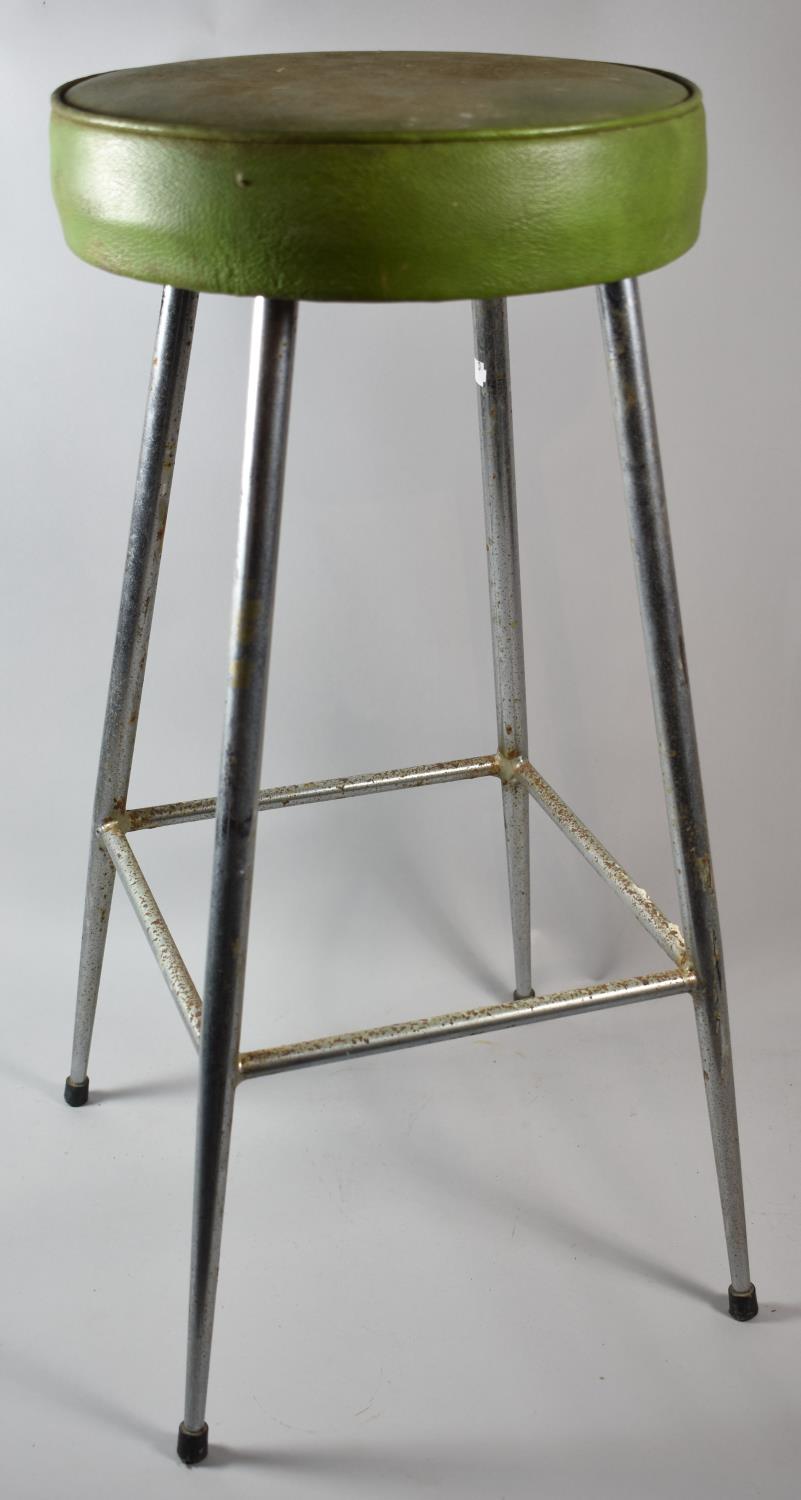 A Vintage Circular Topped Chrome Based Stool, 64.5cm high