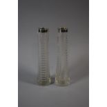 A Pair of Victorian Cut Glass and Silver Collared Vases, London Hallmark, 18.5cm High