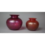 Two Royal Brierley Studio Iridescent Squat Glass Vases, 12cm High