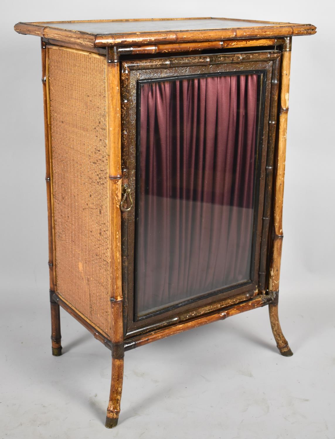 An Edwardian Bamboo Glazed Cabinet with Shelved Interior, Bottom Hinge Requires Attention, 62.5cm