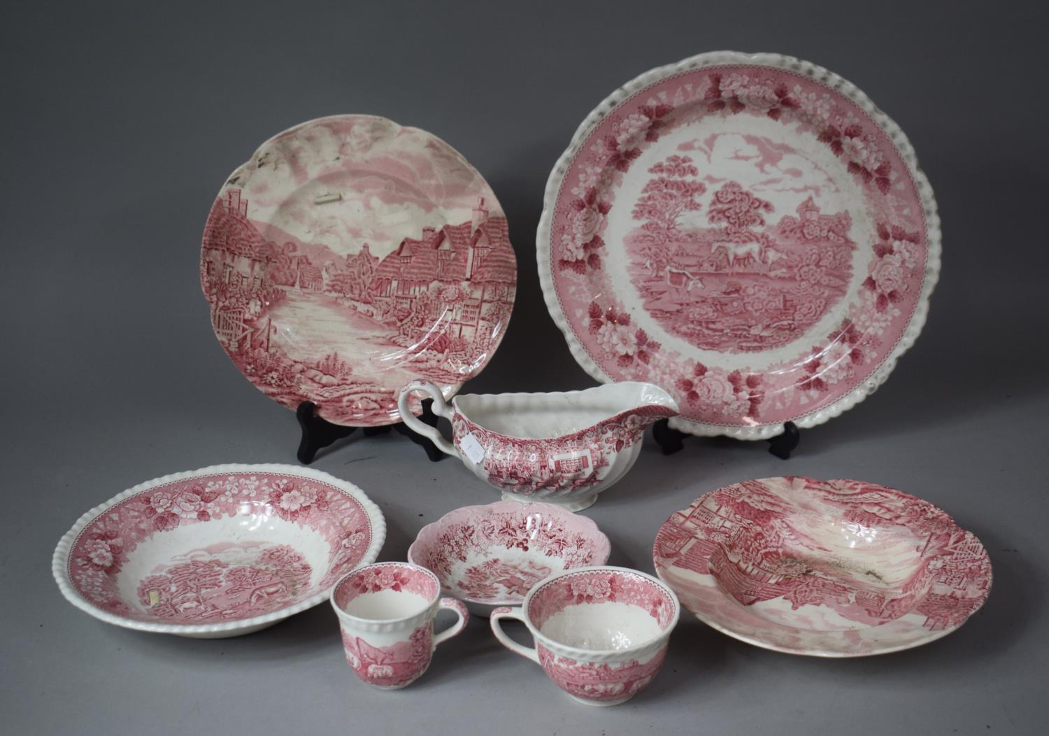 A Collection of Pink Transfer Decorated Ceramics to include Examples by Adams Etc