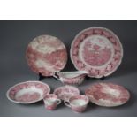 A Collection of Pink Transfer Decorated Ceramics to include Examples by Adams Etc