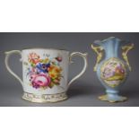 A 19th Century Two Handled Loving Mug Decorated with Floral Decoration and Gilt Highlights (Hairline