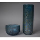Two Pieces of Royal Brierley Studio Iridescent Blue Glass to Include Vase and Bowl, 6.5cm and 21.5cm