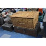 A Wicker Basket Containing Various Woodworking Accessories Together with a Metal Toolbox