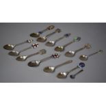 A Collection of Twelve Silver and Enamelled Teaspoons, Various Hallmarks and a Silver Mustard Spoon,