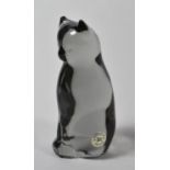 A Reijmyre Swedish Grey Glass Cat Figurine, Axelsson Tyko, 10.5cm high