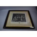A Framed 1907 Engraving, Gents in Library, 32.5cm wide