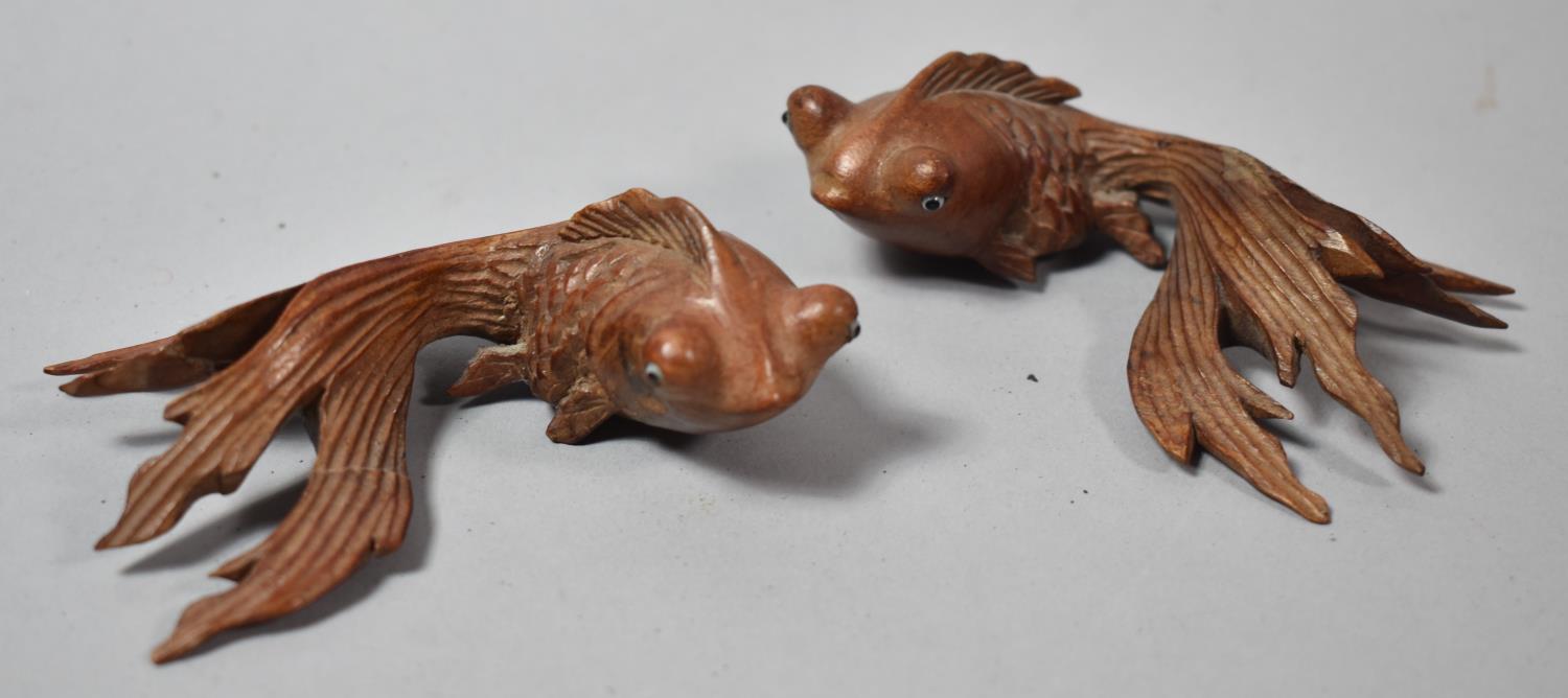 A Pair of Oriental Carved Figures of Koi, 8cm Long