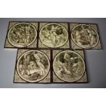 A Collection of Five Mintons Arthurian Tiles, 15.55 Square