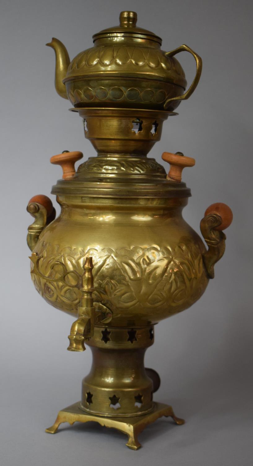 A Souvenir Brass North African Samovar with Removable Teapot, 38cm high