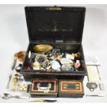 One Large and Two Small Metal Cash Boxes Together with Collection of Curios