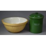 A Large 1955 TG Green Mixing Bowl Together with a Green Glazed Cylindrical Lidded 'Bread' Jar