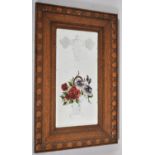 A Nice Quality Oak Framed Gypsy Mirror with Etched and Painted Fruit and Flower Decoration,