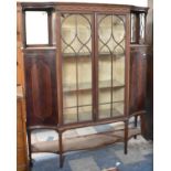 An Inlaid Edwardian Mahogany Cabinet with Centre Glazed Section, One Small Glass Panel AF, Flanked