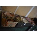 Four Boxes of Various Tapestries, Fabrics, Table Mats etc