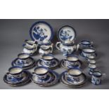 A Collection of Blue and White Real Old Willow Pattern Breakfast Wares to include Examples by
