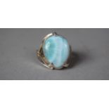 A Silver and Larimar Ladies Dress Ring with Teardrop Stone Set in Art Nouveau Style Mount, Stamped