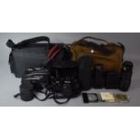 A Collection of Various Vintage Cameras, Camcorder, Tripod etc