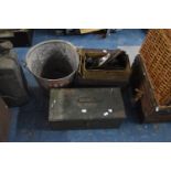 A Vintage Fire Bucket, Metal Toolbox, Rapier 400 Plane etc