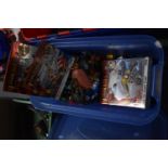 A Box of Various Children's Ninja Turtle Figures, Building Blocks, Iron Man 2 Sets etc