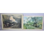 Two Framed Railway Prints, One with Water Stain