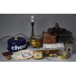 A Collection of Sundries to include Chinoiserie Lacquered Table Lamp, Boxed Cameras, Miranda 10x50