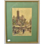 A Framed Watercolour Depicting Market Scene, Signed JW Milliken, 24x16cm