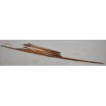 A Vintage Yew Wood Longbow and Collection of Twelve Arrow with Feather Flights